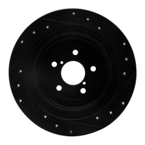 Subaru Outback Brake Rotor (1) - Rear Left - R1 Concepts - Drilled & Slotted - Black - `00-`06